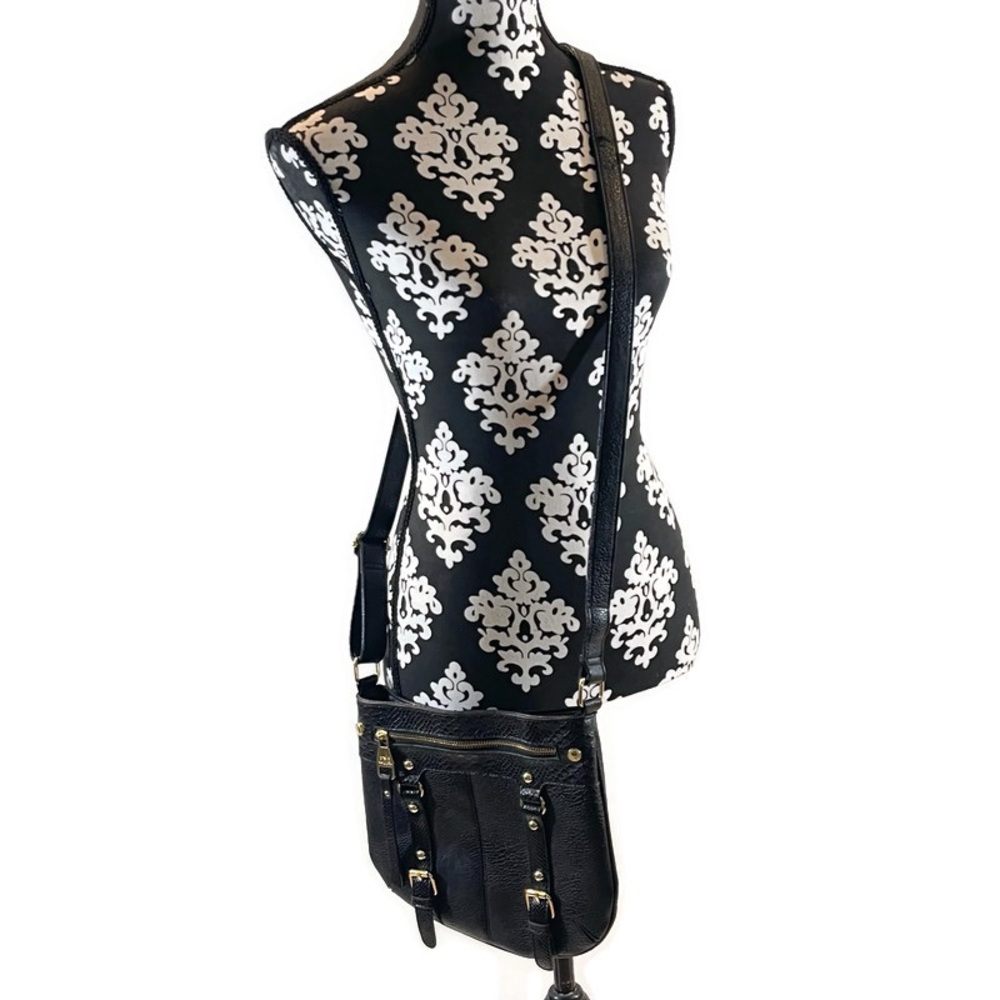 Steve Madden Black Textured Cross-Over Bag/Purse